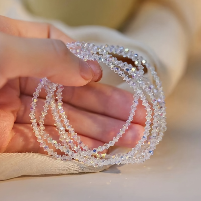 4pcs Sparkling Multicolor Cut Glass Bead Bracelet - Women's Elegant Elastic Beaded Chains With Shimmering Glass Beads, Gloss For Daily Wear & Gift, Versatile (no Metal Parts) - Ideal /anniversary