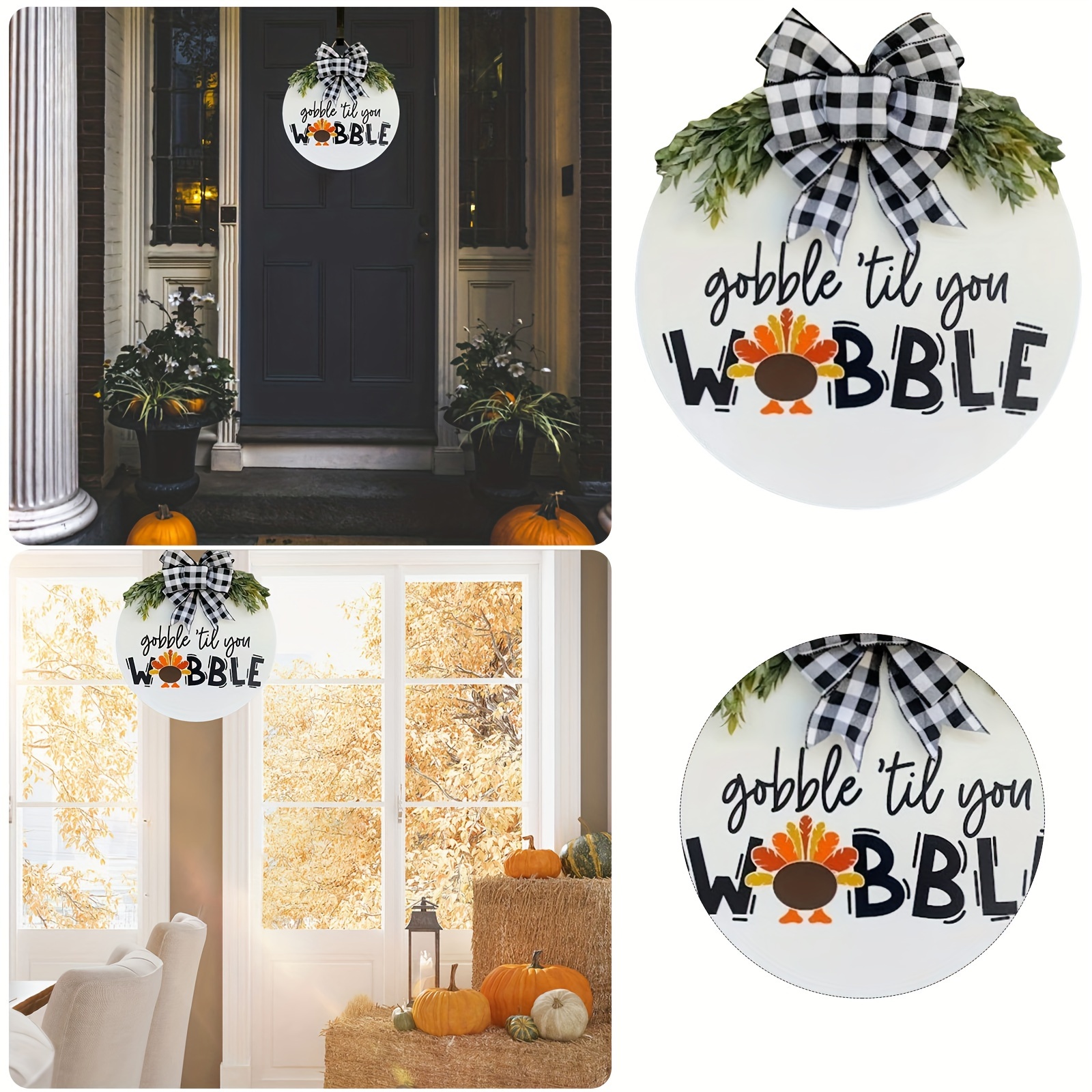 

Thanksgiving Wooden Hanging Sign - "gobble Til You Wobble" With Bowknot, Fall Decorative Door Hanger, No Electricity Needed, Ideal For Outdoor Holiday Decorations, Seasonal Festive Wall Art