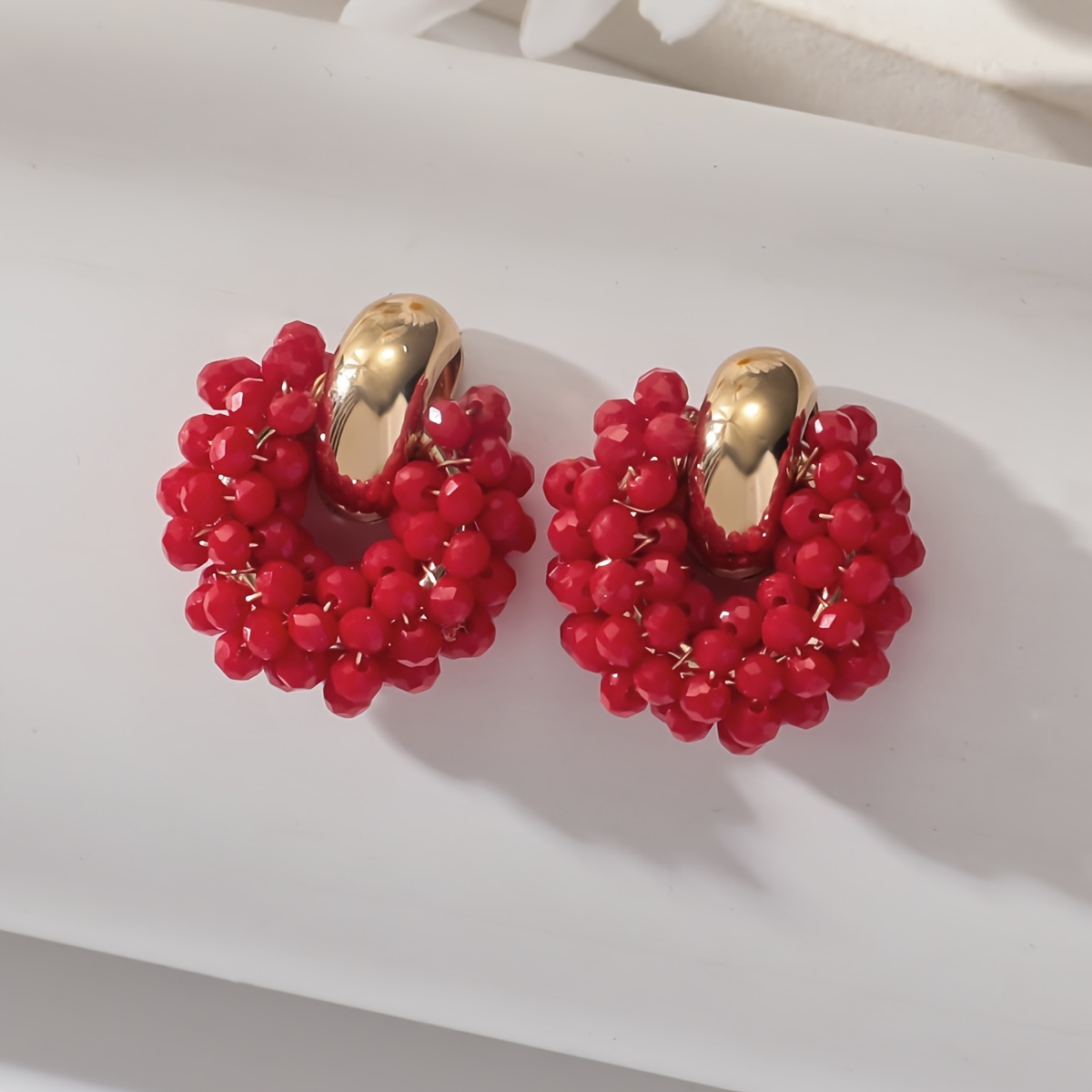 TEMU Une paire de boucles d'oreilles colorées faites à avec perles de style bohème vacances, boucles d'oreilles pendantes uniques et élégantes, clous