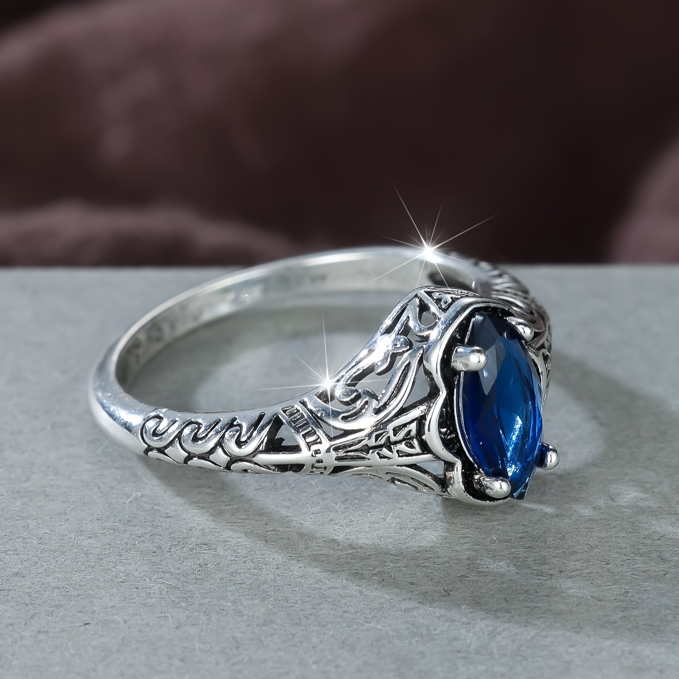 Vintage Marquise Cut CZ Copper Ring, No Plating
