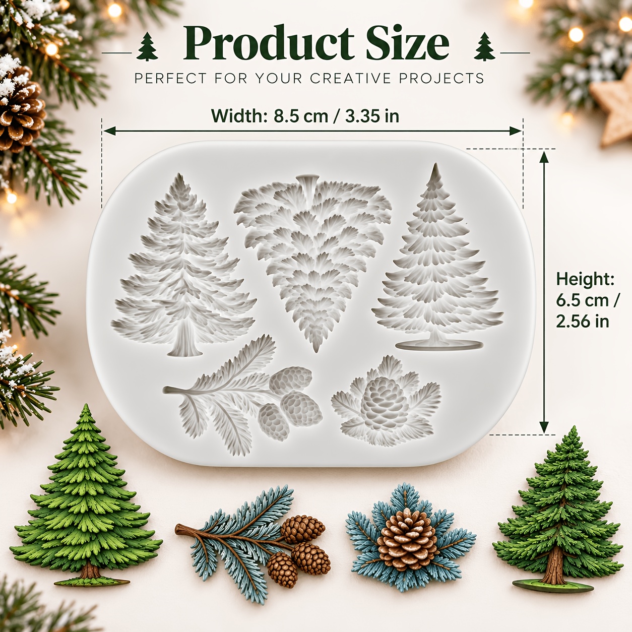 TEMU 1pc Christmas Pine Cone Pine Tree Silicone Mold, Candle Mold, Soap Mold, Resin Molds, Diy Soft Pottery Clay Drop Glue Decorative Mold, Moldes