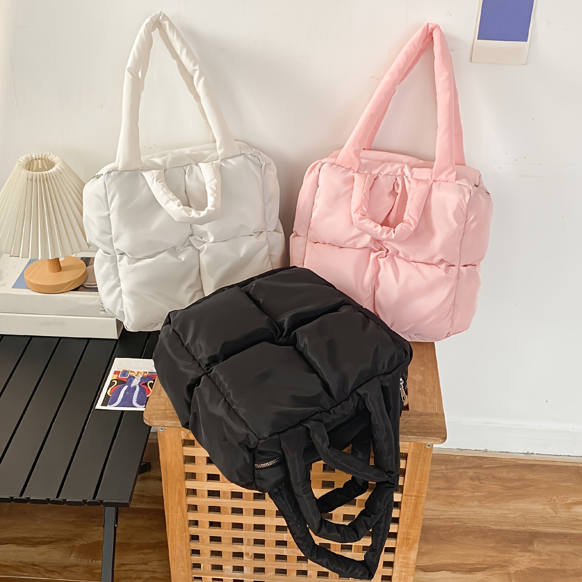 

1pc Sac Fourre Tote Mode pour Femmes, Grande Sac à Bandoulière Décontracté avec Fermeture à Glissière, Sac à Main en Tissu de Couleur Unie pour les Déplacements Quotidiens - Blanc,