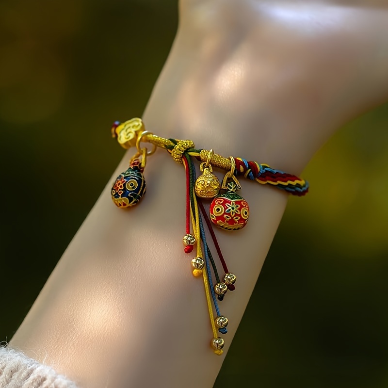 

Wojia Tribal Style Handwoven Wristband, Unisex Gold-tone Charm Wrist Ornament, Couples Daily Wear, Handcrafted Multicolor Cord Jewelry, Valentine's Day Gift – All Season Accessory