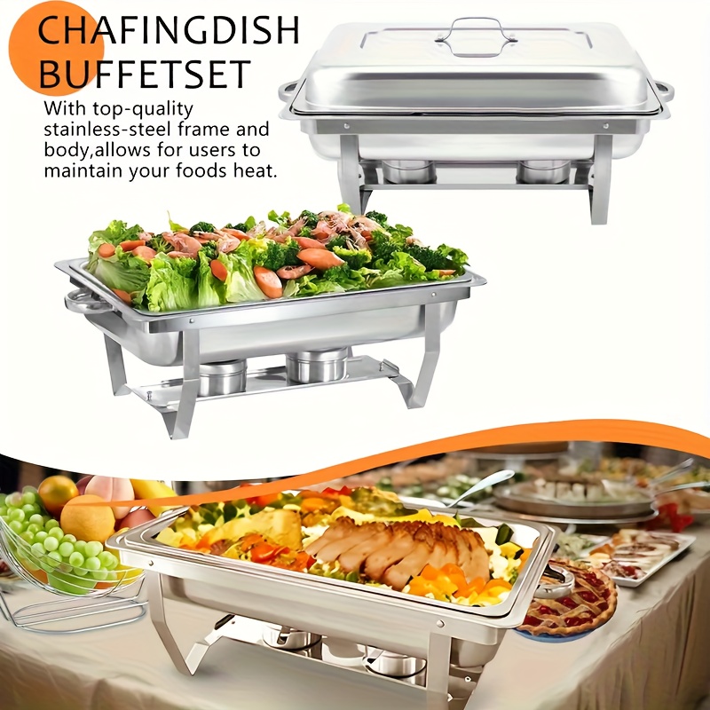 4pcs/set 9.5 qt chafing dishes buffet silvery rectangular full size stainless steel catering chafer food warmer for banquet party catering supplies,   cooking, buffet setup, catering equipment, professional catering,   warmer,   chafing, sturdy construction, food warmer set, party hosts, restaurant owners Product details 2