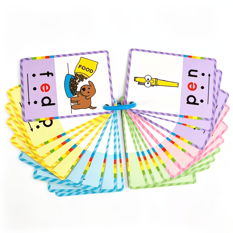 TEMU Cartes d'apprentissage de anglais avec CVC - Cartes d'apprentissage de phonétiques à courtes, base d'apprentissage de l'anglais, matériel