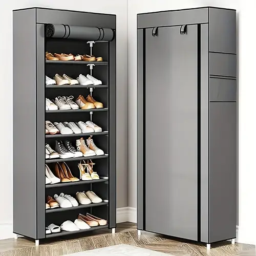 multi layer shoe storage box non woven cover can hold 27 35 pairs easy to assemble portable and durable metal frame space saving design for foyer bedroom and living room