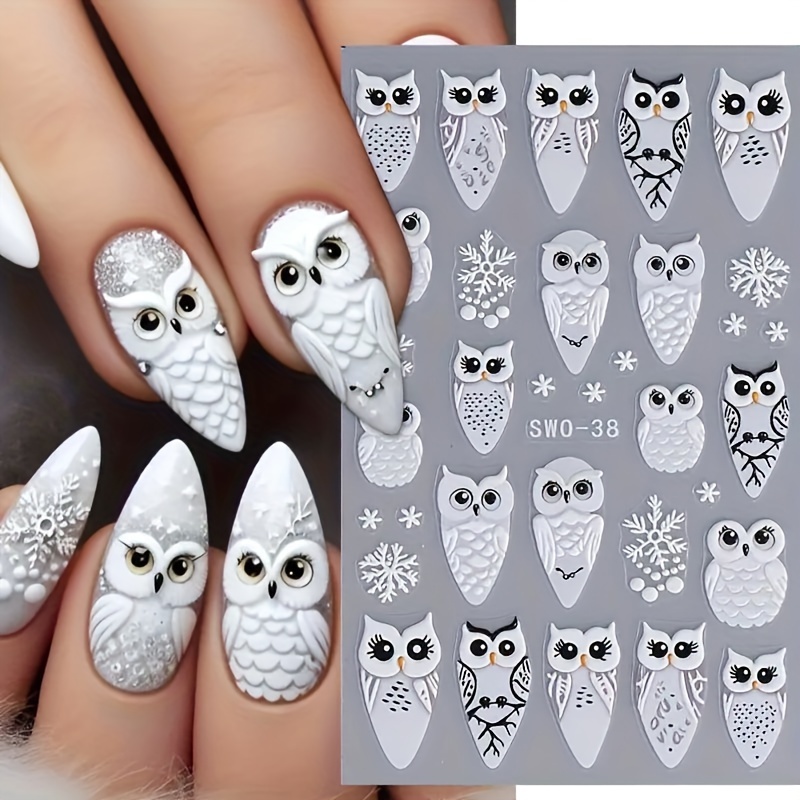 

Cartoon Owl Nail Art Decals, Resin Self-adhesive Embellishments With Matte Finish, Animal Themed Single Use Nail Embellishments For Plastic Surfaces, Irregular Shape - Set Of Owl &