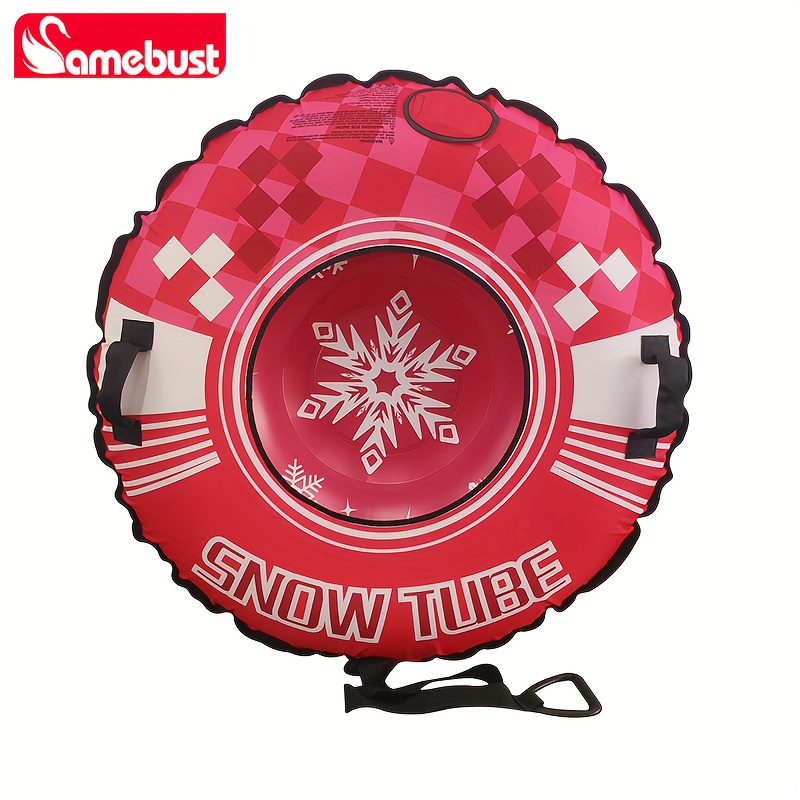 Image of Camebust 47inch New Inflatable Ski Ring With Oxford Cloth Cover Winter Snow Tube,thickened Pvc Heavy Duty Bottom For Snow With Handles Inflatable Snow Tubes For ,rose Red Color