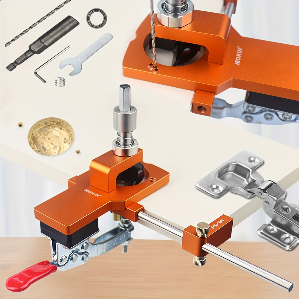 一套   隐形铰链定位器孔开孔器，木工柜门钻孔导向定位器，可调节多功能冲击工具套装，适用于木工、金属和铝制品，手动操作，无需电池 商品详情 0