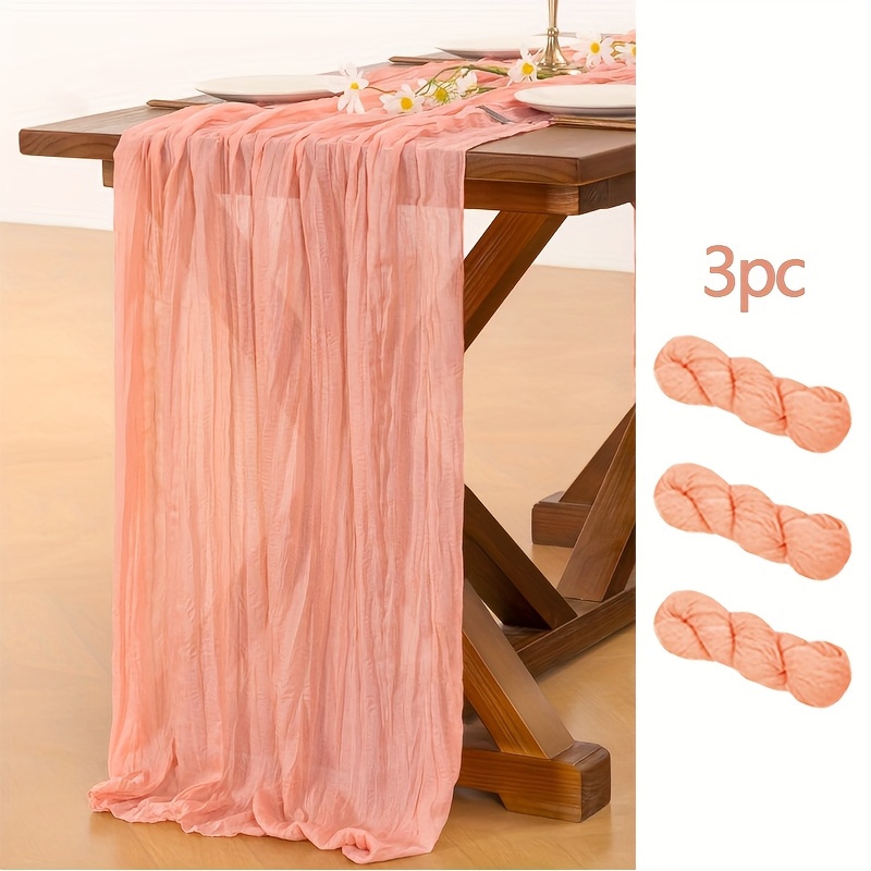 3pcs Pink Spiral Easter Cheesecloth Table Runner, Bohemian Rustic Gauze, 120 Inches (. 304.8cm) Cheesecloth Table Runner, Suitable For Wedding Parties, Baby Showers, Birthdays, And Home Decor
