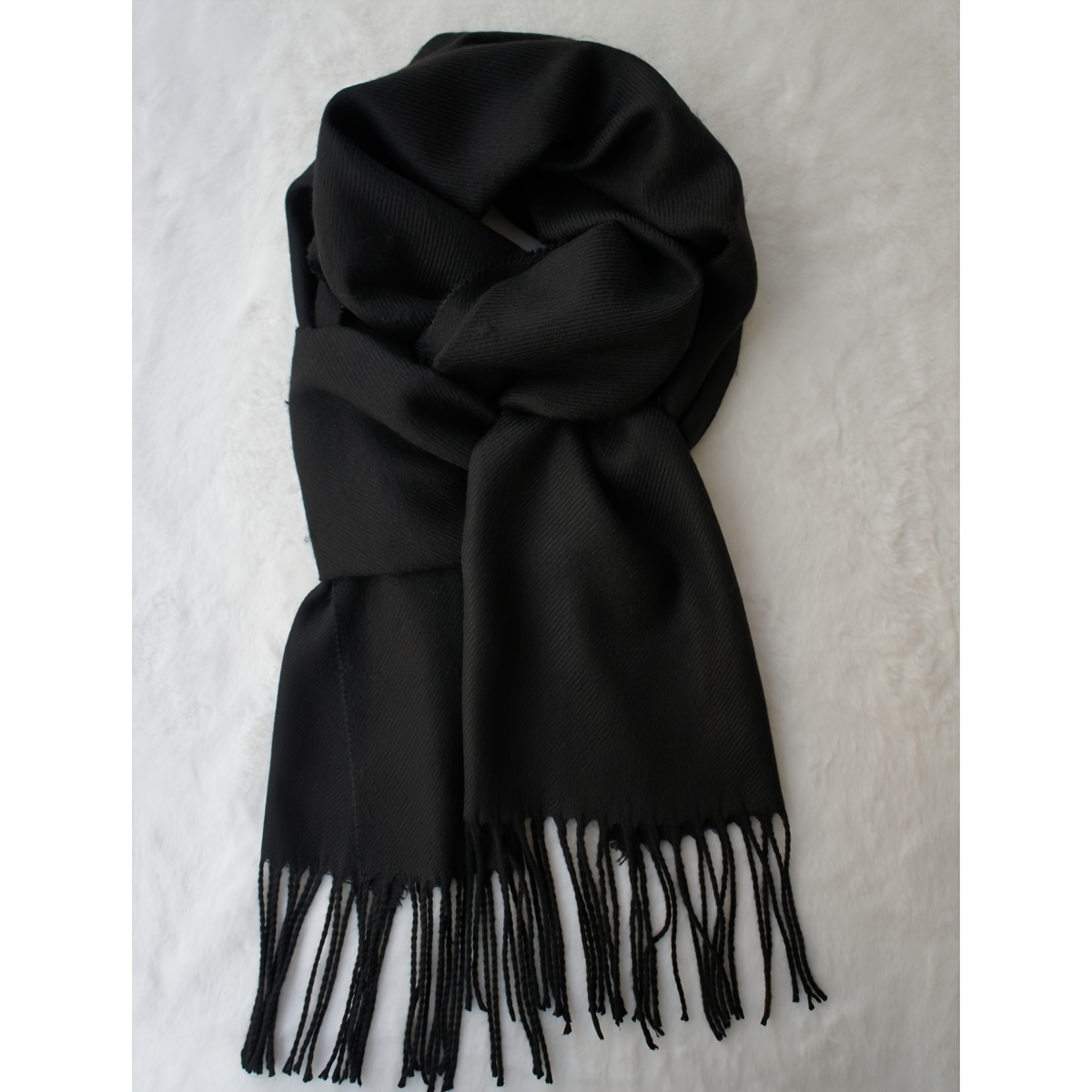 Classic Solid Color Polyester Scarf - Unisex Warm and Breathable, Woven Fringe Detail for Autumn and Winter Styling, Hand-Washable details 6