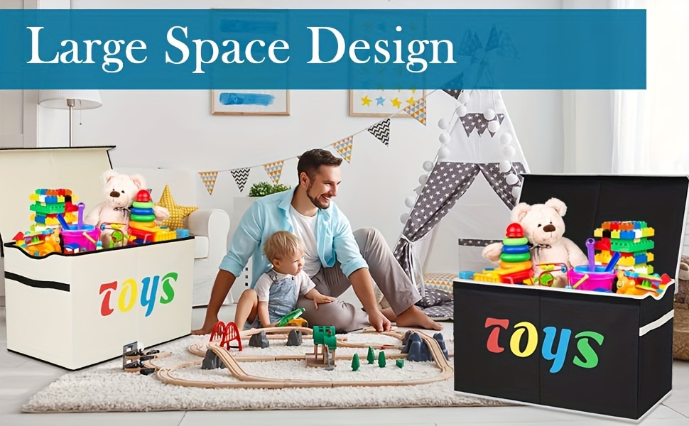 31.7gal Extra Large Box, Collapsible Sturdy Kids Chest For Boys, Girls, Kids, Storage Organizer Bins With Lids, Box Basket For Living Room, Bedroom, Nursery