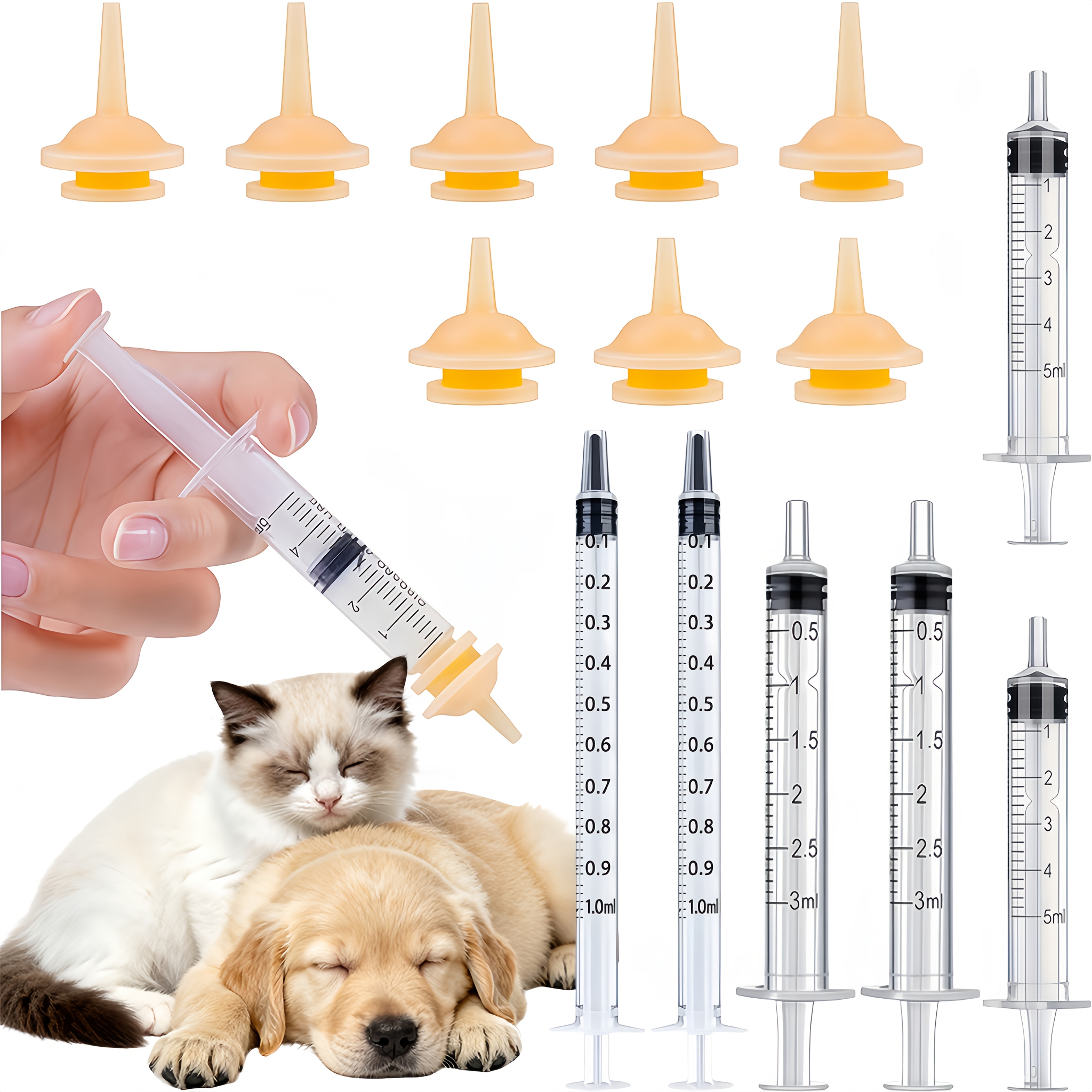 1 Set Reusable Pet Feeding Kit with Feeding Tube & Syringe - Adjustable Measurement Markings (mL/cm) Kittens, Puppies, Rabbits, Squirrels - Dose Indicator System for Small Animals & Wild Care