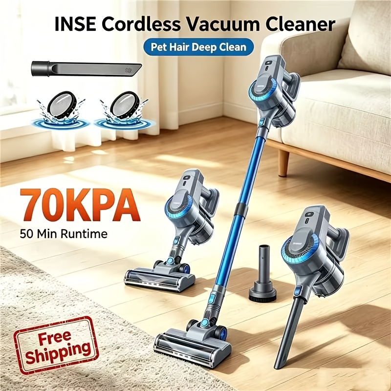 TEMU Le aspirateur INSE Home est doté d'une puissante et équilibrée aspiration de 70Kpa, d'une autonomie de 45 minutes, d'une batterie rechargeable,