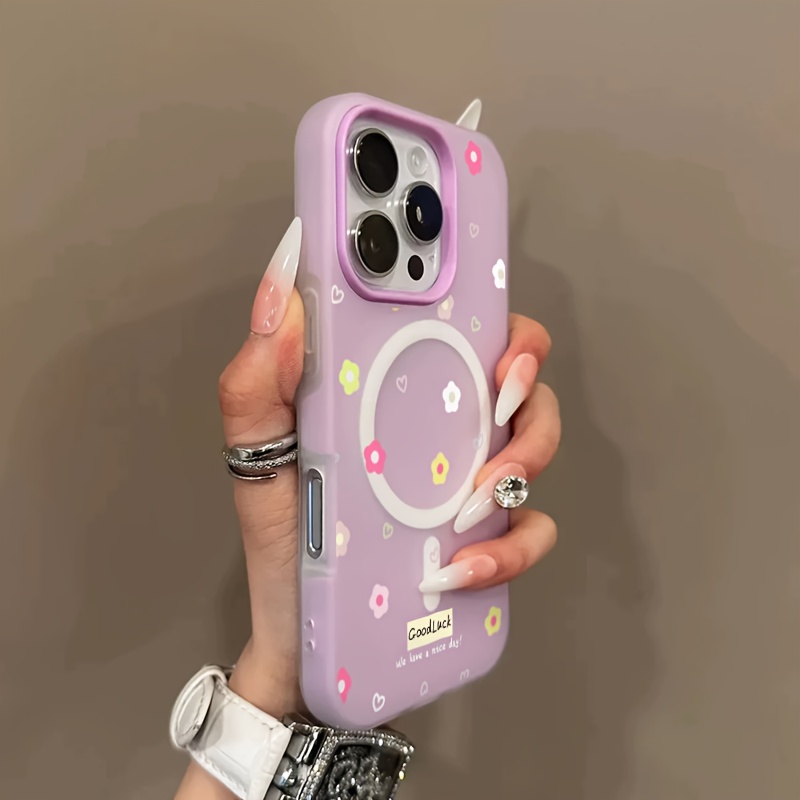TEMU Phone Case - A Phone Case With A Full Screen Of Heart-shaped Floral Designs, Featuring A Easy Macaroon Color And A Jelly-like Feel, Combining