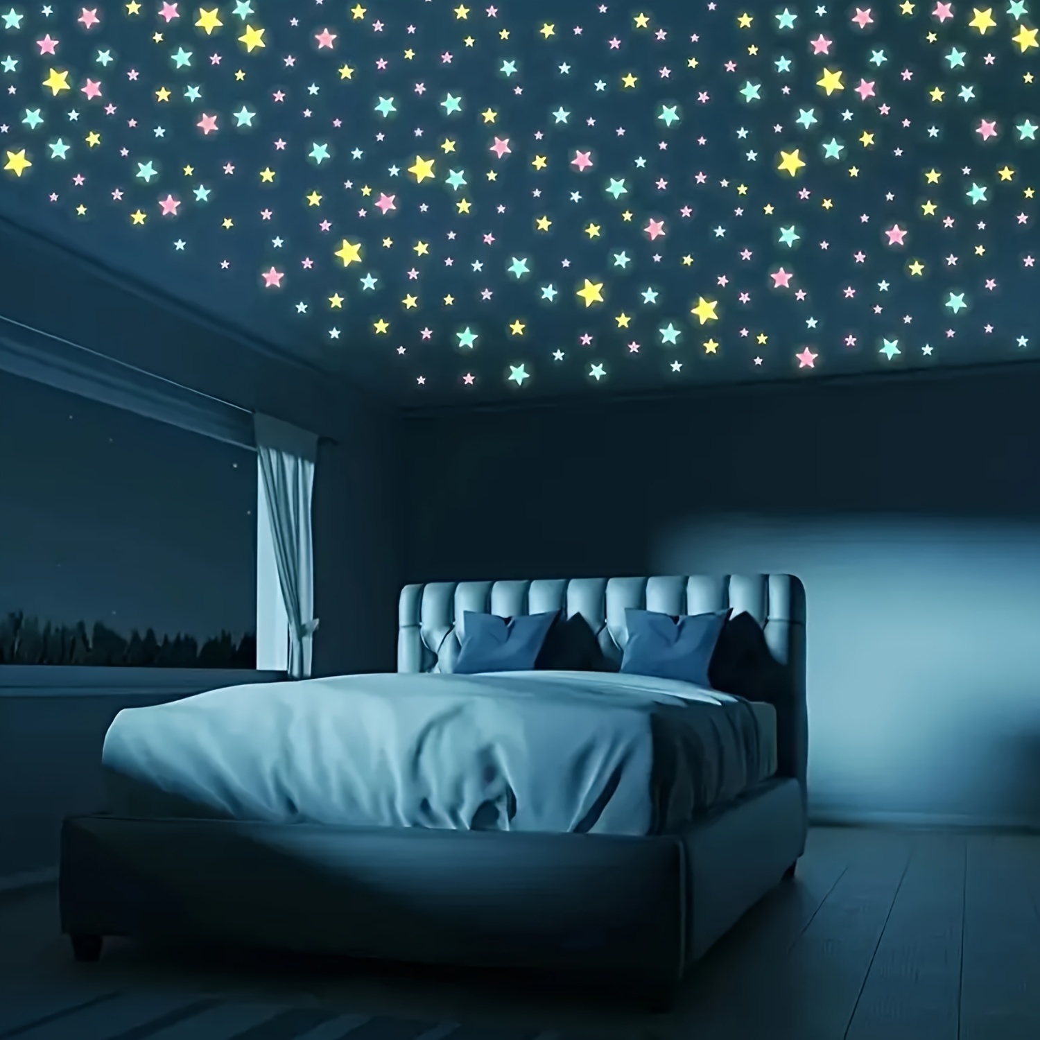 100pcs Glow-in-the-Dark Star Stickers - Plastic, Reusable, Novelty Party Supplies for Room, Bedroom, Living Room Decorations, Wall Stickers, and Fun Home Decor Accessories