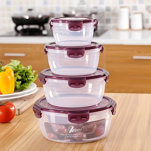 4 pack large airtight refrigerator food storage containers stackable fridge organizers for fruits vegetables meat eggs and dumplings