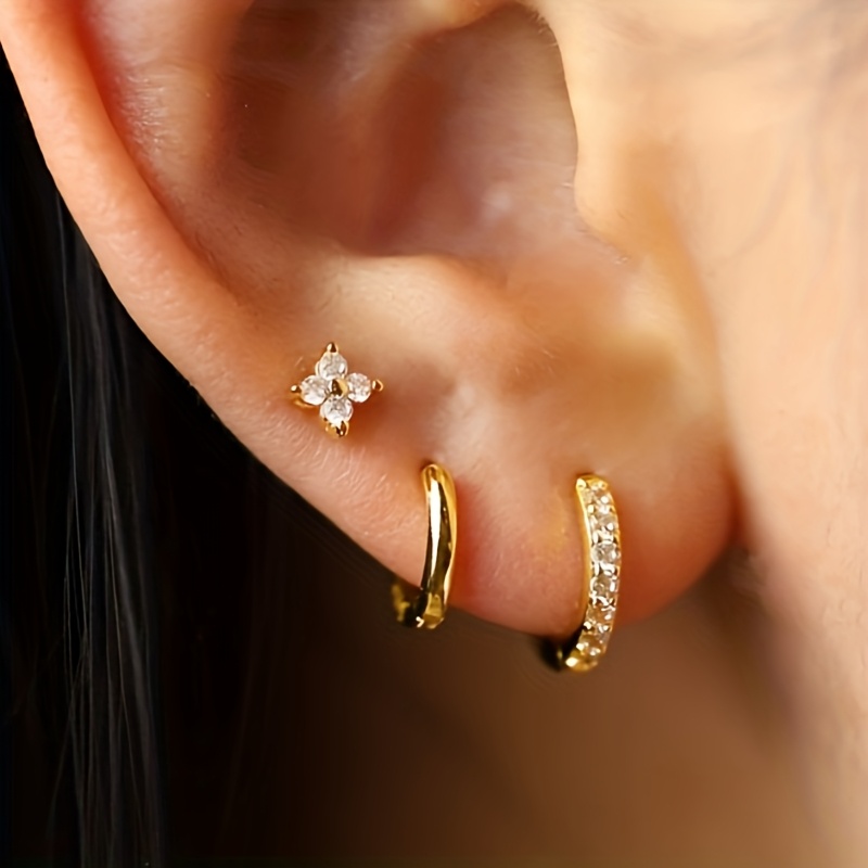 TEMU 6pcs Of Minimalist Versatile Circle Flower Copper Earring Set, Embellished With Sparkling Synthetic Zirconia, Suitable For Women' Wear And