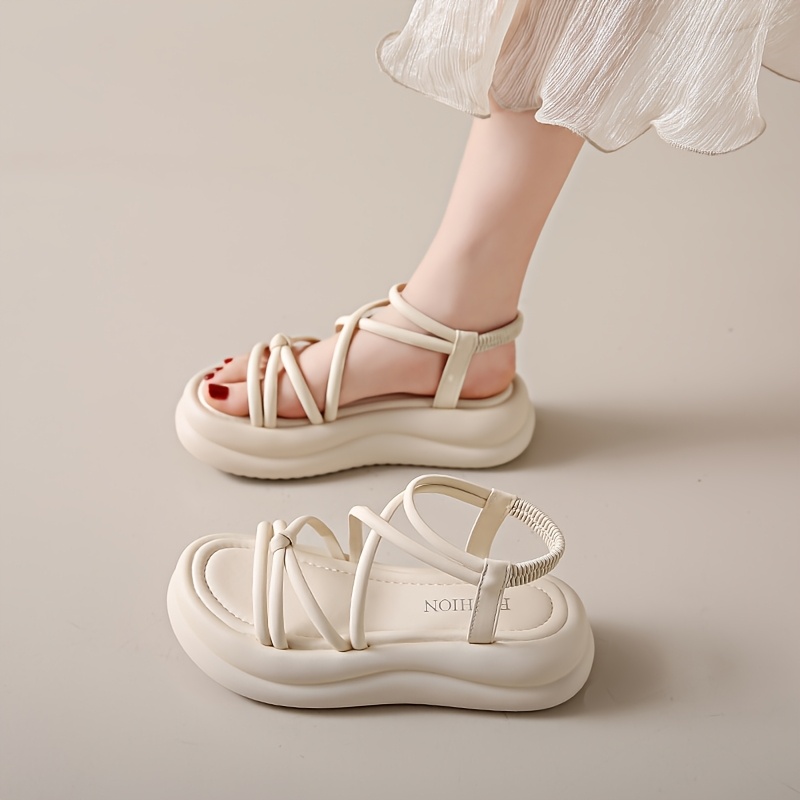 Image of Summer New Flat Cross Strap Elastic Elastic Sandals Women's Japanese And South Korean Sandals, Women Shoes