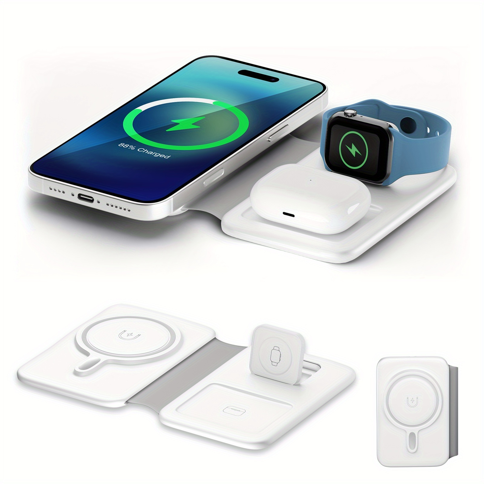 Portable 3-in-1 Magnetic Wireless Charging Pad, Foldable 3 In 1 Magnetic Wireless Charger, For Charging Before Bedtime