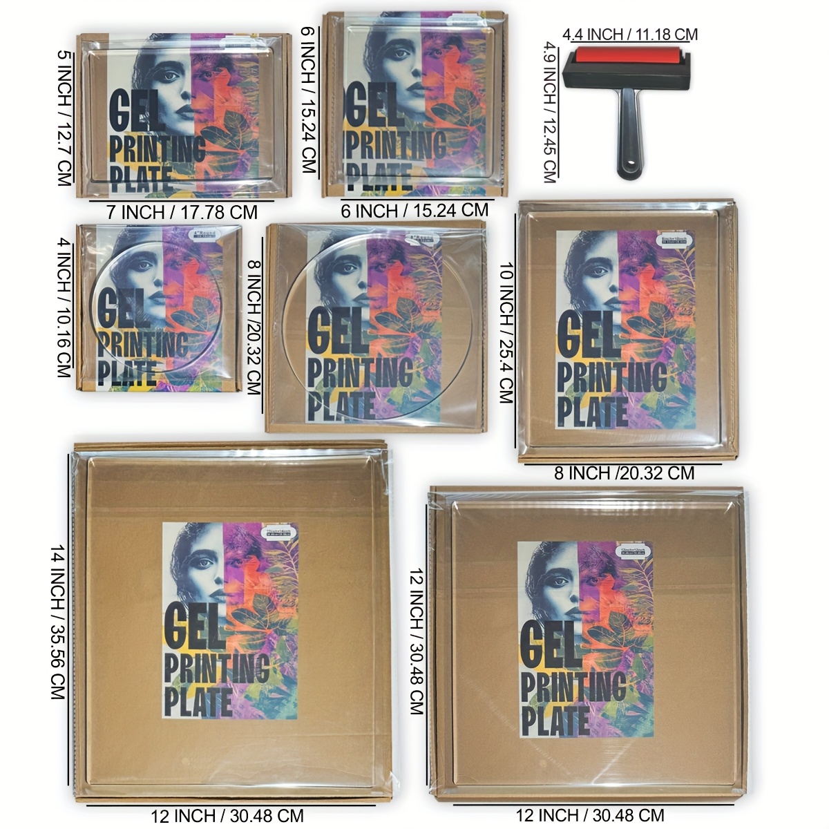 item picture gel printing plate detachable roller for art monoprinting mixed   making with printmaking tools suitable for oil based paints long drying acrylic paints tempera paints for printmaking inks stencil making