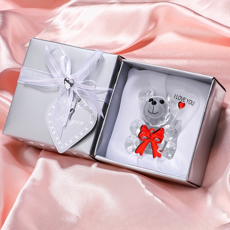 

1pc Crystal Bear With "i Love You" - Ideal Valentine's Day, Birthday, Wedding Gift | Elegant Gift Box Included | Friends & Girlfriend, Token| Decoration|heart Detailing, Decor