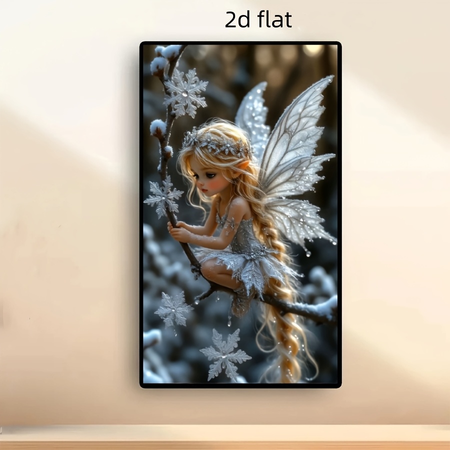 TEMU 2d Flat Adult 5d Diamond Painting Kit, Winter Sitting On Snow-covered Branches Fairy Pattern, Full Diamond Combination, Round Diamond Craft