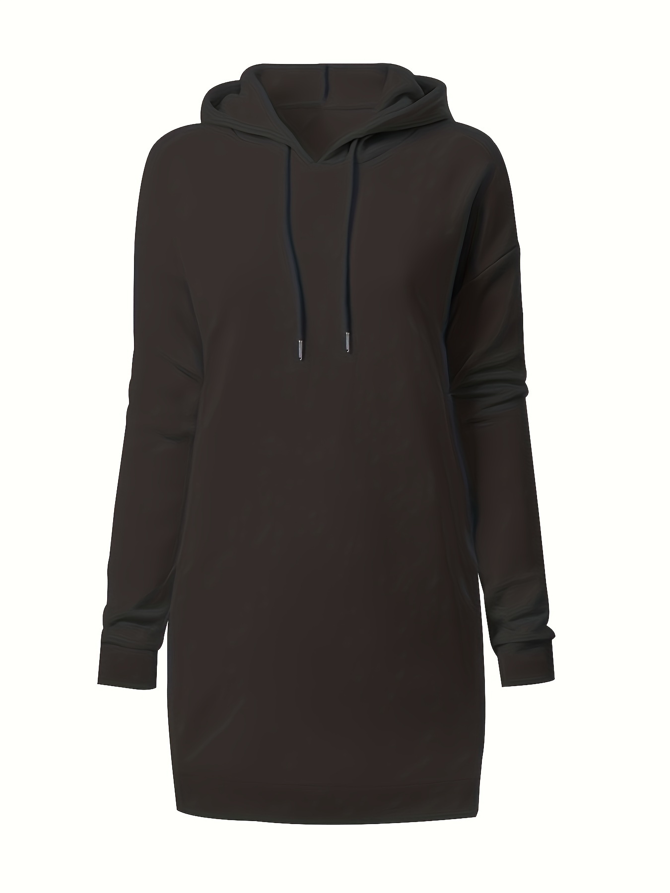 Women's Long Hooded Sweatshirt Dress Casual Loose Fit Workout Lounge  Dress, Machine Washable Solid Color Adult Fitness Training Apparel,
