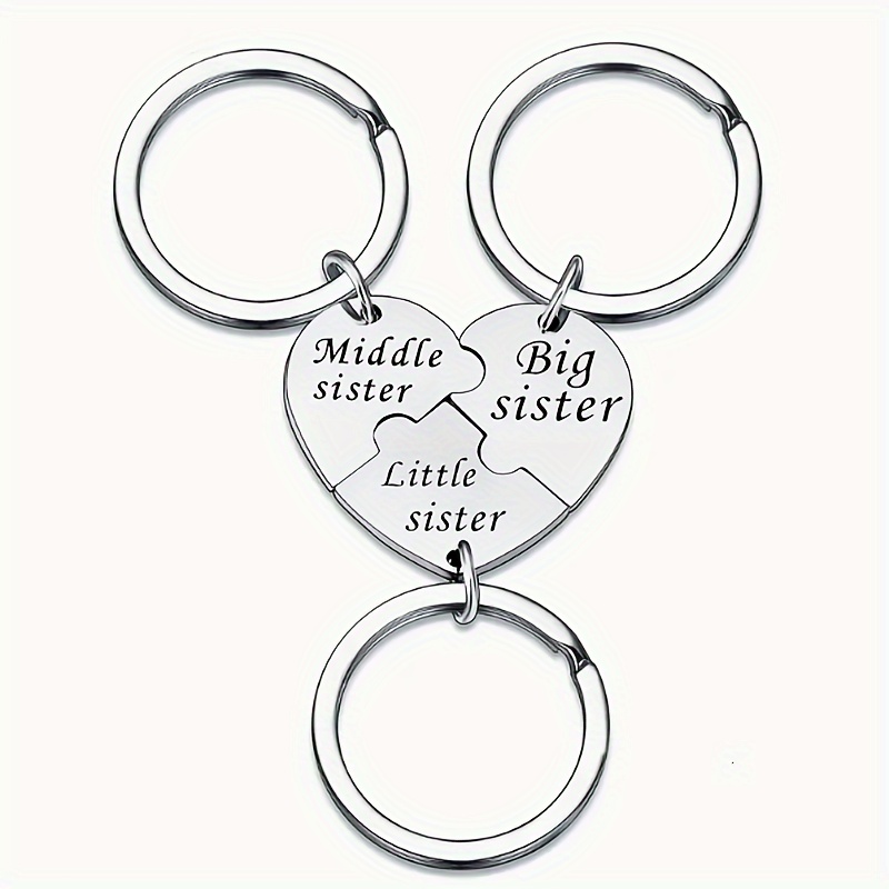 Image of 3pcs, Sister Keychains For 3 Sisters Gifts Mid Sis Matching Heart Keychain Set Sister Gifts, Sisters Gifts From Keychain, Backpack Pendant, Bag Charms, Birthday Gifts, Party Favors