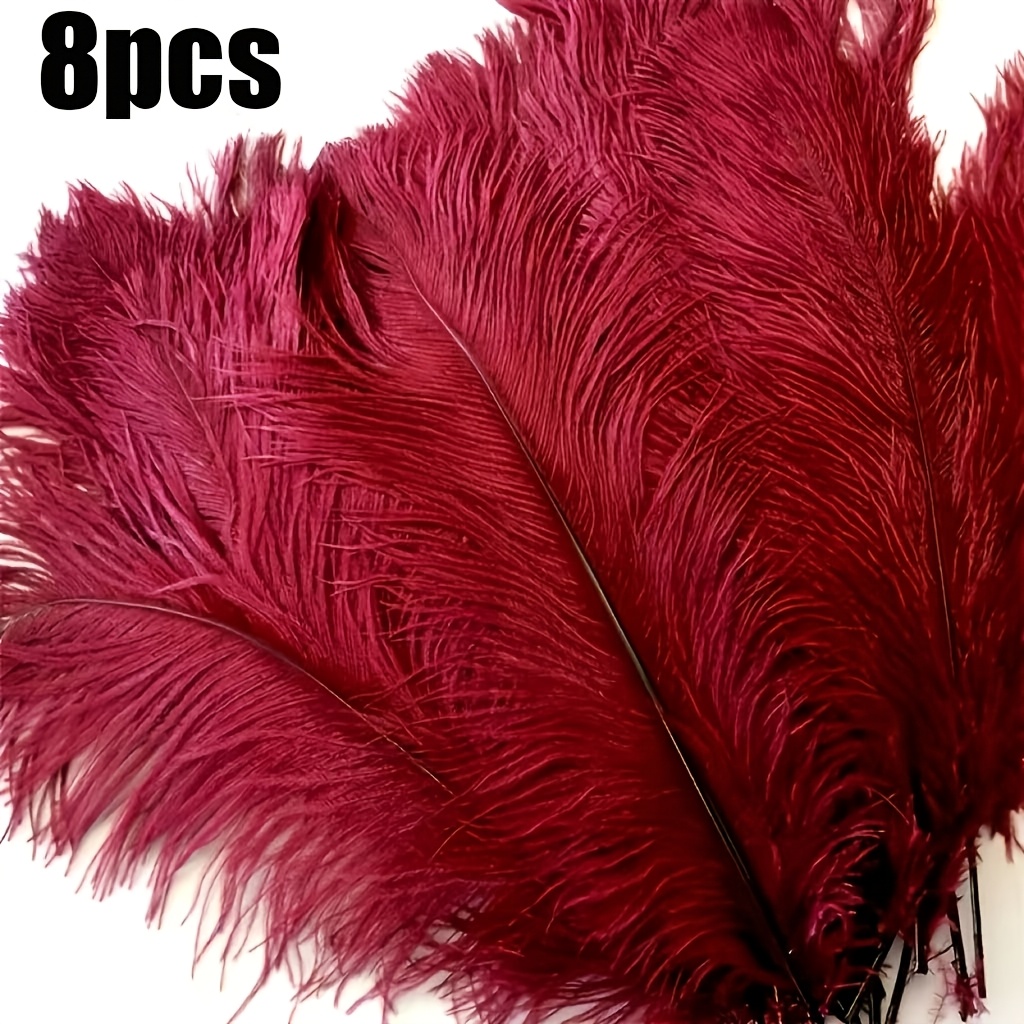TEMU 8pcs Large Burgundy Ostrich Feathers Suitable For Home Decor, Crafts, Fashion & Floral Arrangements - Realistic Artificial Feathers With Elegant