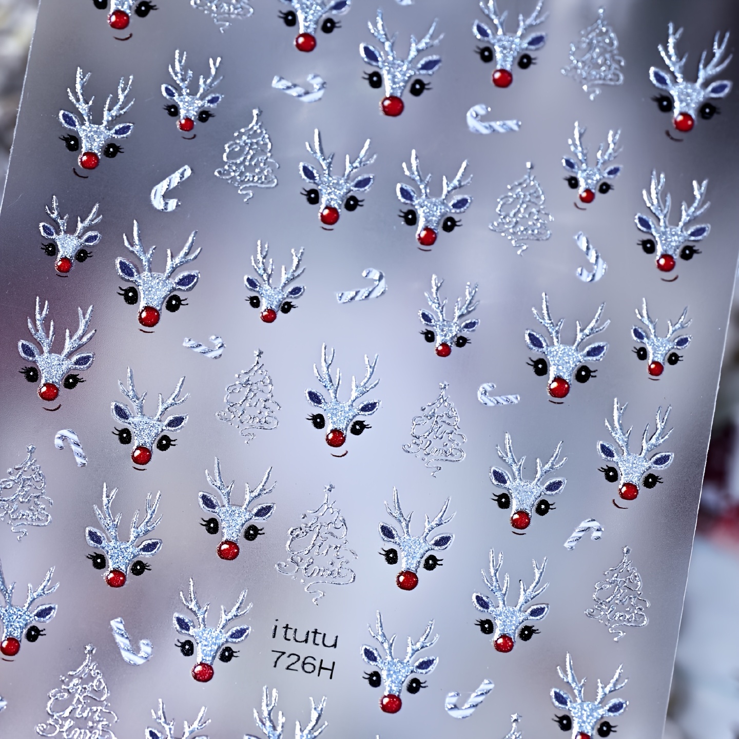 TEMU Christmas New Style Christmas Reindeer Nail Stickers, Metallic Christmas Tree Cute Deer Head Snowflake Pattern, Craft, Easy To Paste, Daily Nail