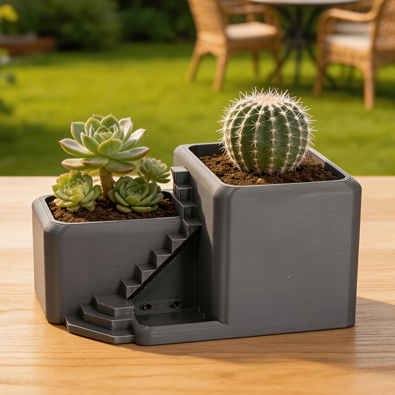 Multifunktionaler Treppen-Sukkulenten-Pflanzkasten mit Drainagelöchern, Kreativer Tisch-Blumentopf für Zimmerpflanzen, Einzigartiger gestuftes Kaktus-Topf für *-Dekor, Ästhetische Gartenzubehör