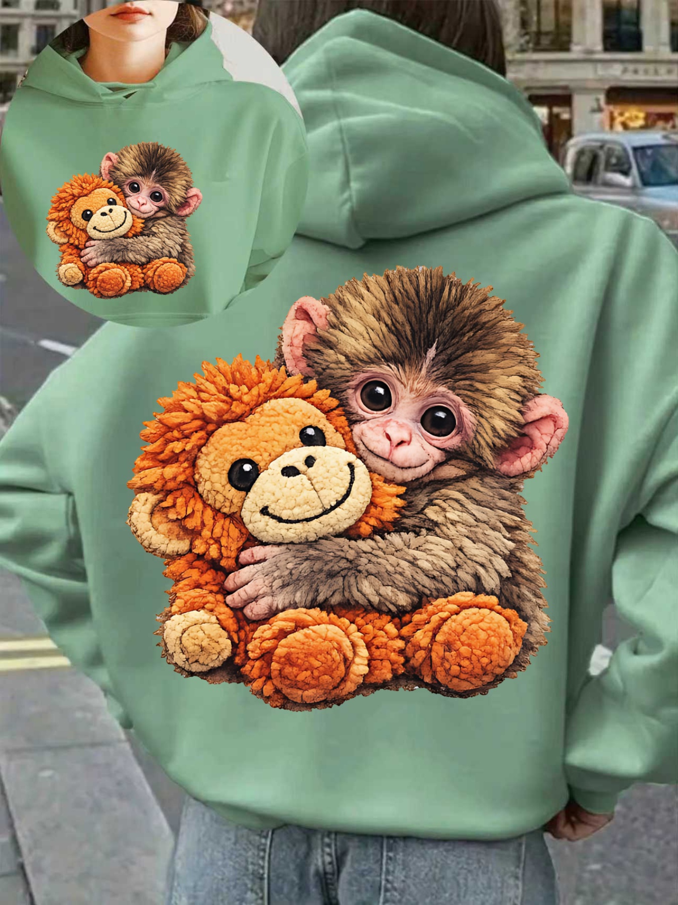 imagem do item tamanho - camisola com de lã feminina tamanho com estampado de boneca de peluche abraçada , adequada para uso diário, festas, , presentes e muito mais - moda ocidental