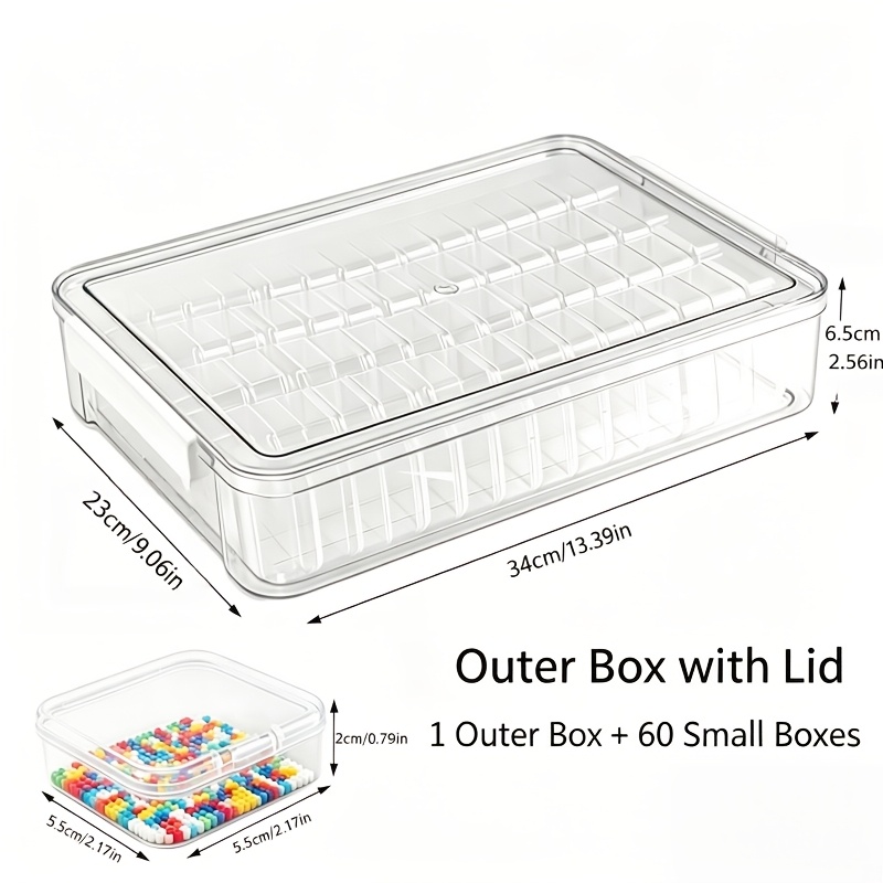 TEMU 61pcs Set: 1 Large Box   60 Small Boxes, Large Capacity Bead Storage Box With Lid, Compartment Organizer For Beads, Rhinestones, And Pet Beads,