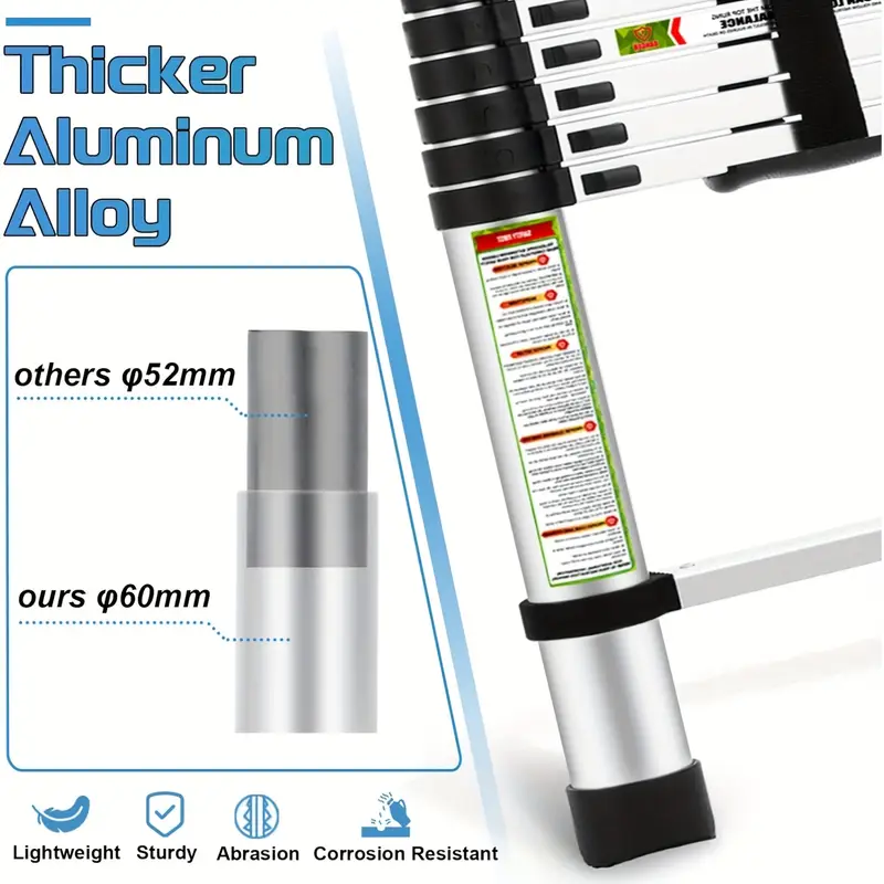 telescoping ladder attic ladder heavy duty aluminum with non slip feet 330lb capacity for rv attic roof multi surface use details 3