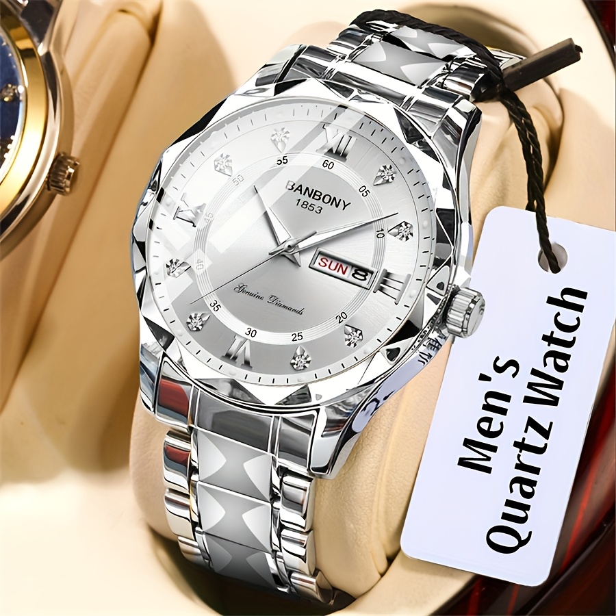 stainless steel mens quartz watch roman - Temu New Zealand