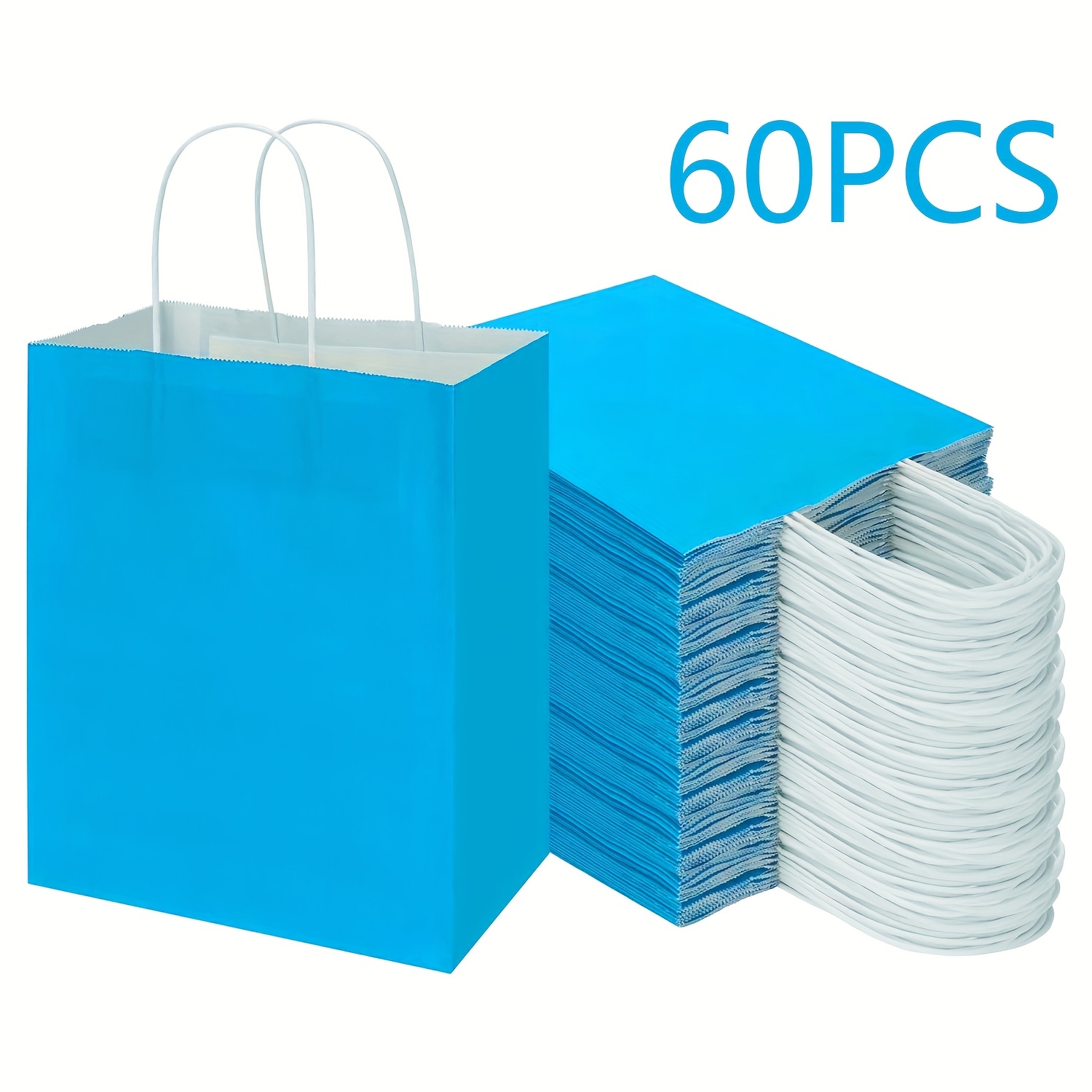 TEMU Blue Paper Bags With Handles Bulk 60pcs 8.3x4.3x10.6 Inch Gift Bags Bulk, Paper Bags, Party Bags, Shopping Bags, For Birthday Party, Christmas,