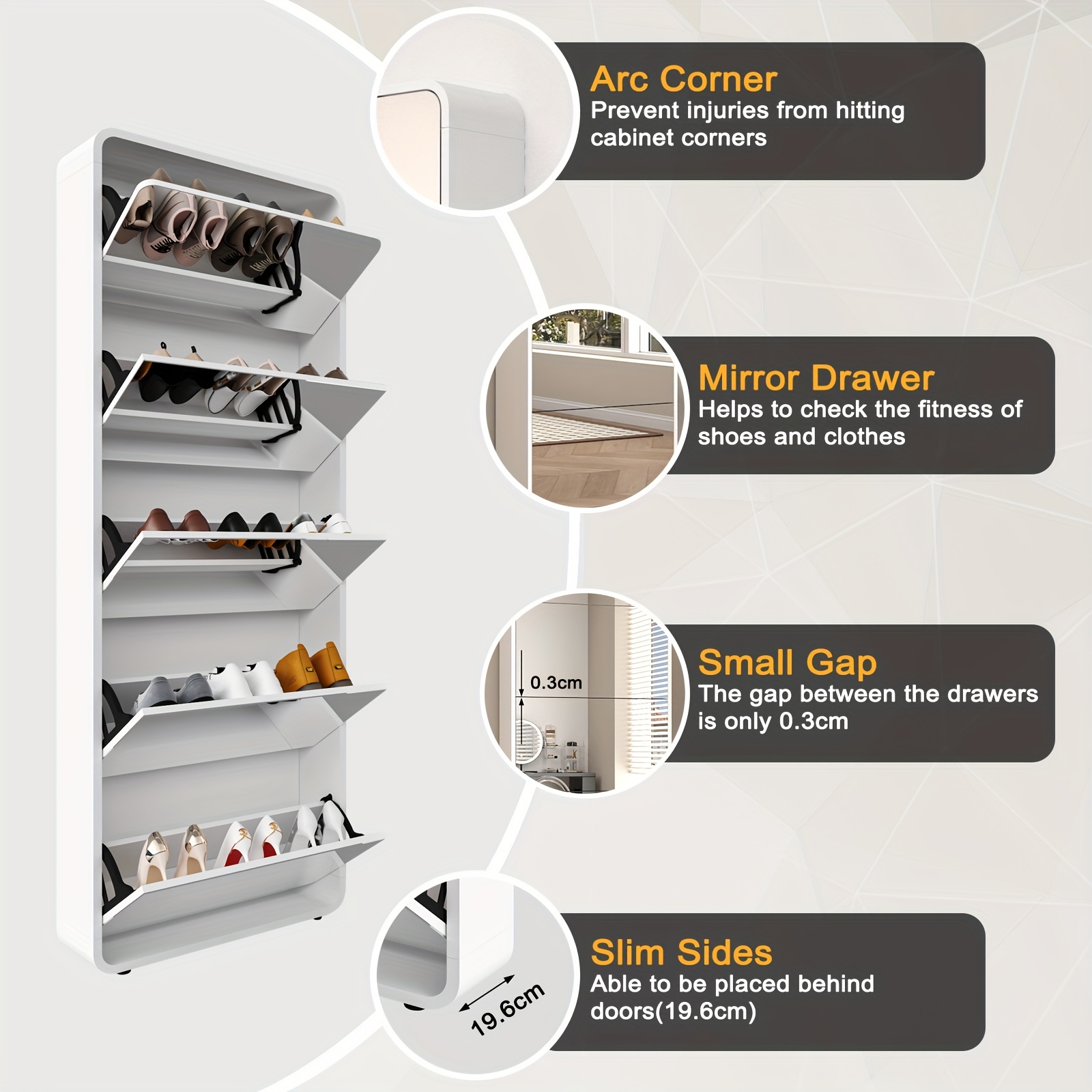 1 set   shoe cabinet modern   floor standing with full length   5 flip drawers white wooden shoe organizer for entryway hallway and   shoe cabinets Product details 0