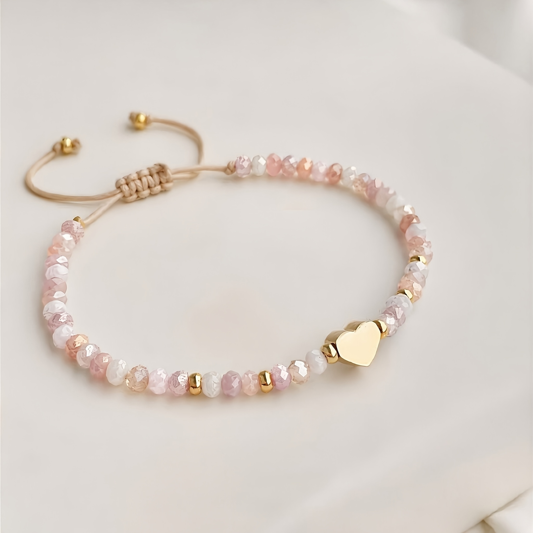 TEMU 1pc Bohemian Heart-shaped Glass Bead Bracelet Adjustable Hand-woven Rope Suitable For Women' Wear, Parties, Birthdays & Valentine's Gift - With