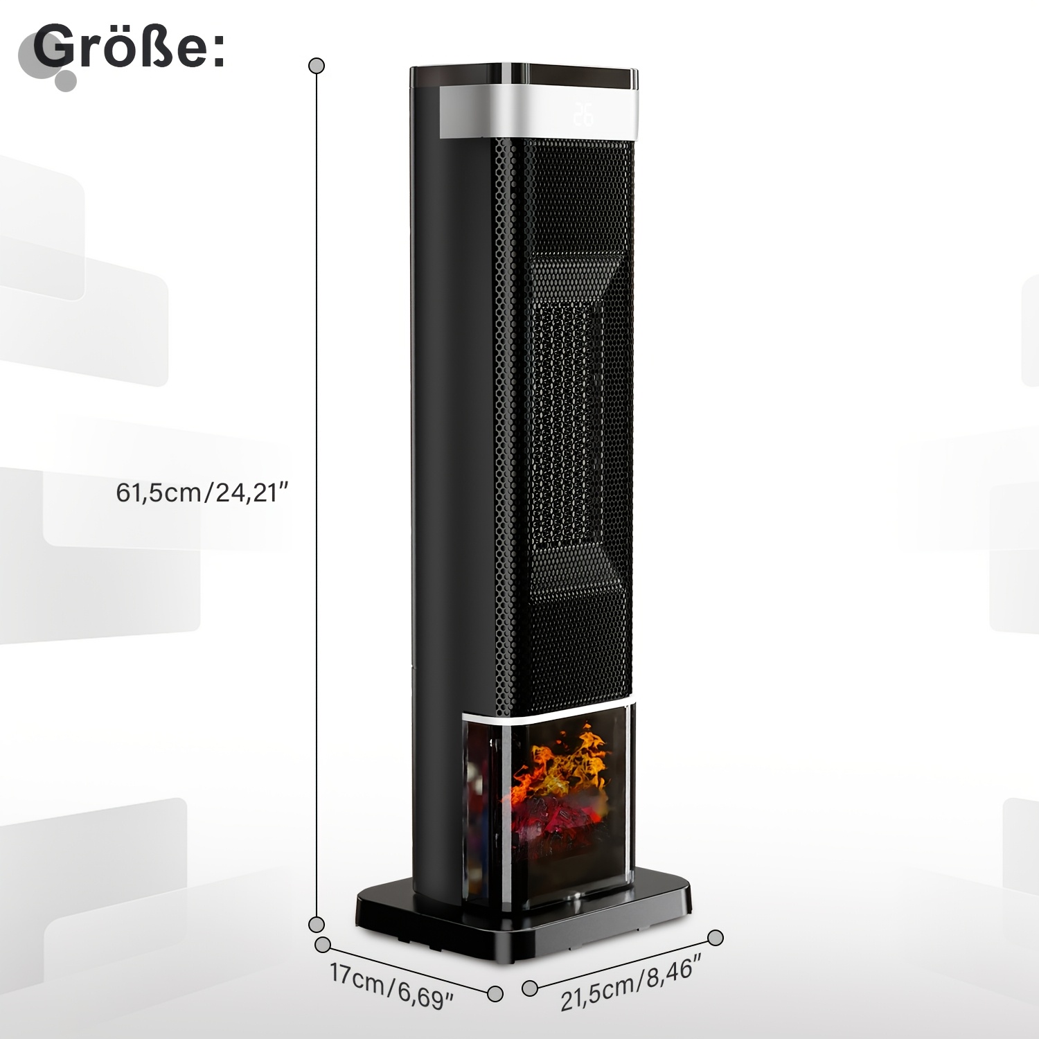 TEMU Radiateur Électrique 2000W avec Effet de Flamme 3D et Mode ÉCO, Radiateur Portatif Céramique PTC pour Chambre, Bureau, Maison, Radiateur