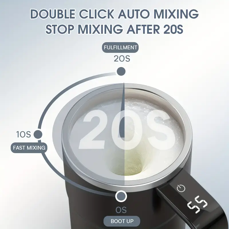 self stirring mug auto magnetic coffee mug with led display temperature rechargeable automatic stirring mug 12oz self mixing cup with lid to stir coffee mixed milk at desk use details 2