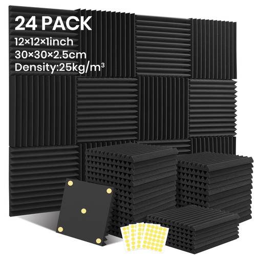 24pcs 12x12x1 inch high density 12 slot acoustic foam panels black soundproof foam sheets suitable for drum rooms recording and ktv walls ceilings absorbs sound and provides insulation 120pcs pads