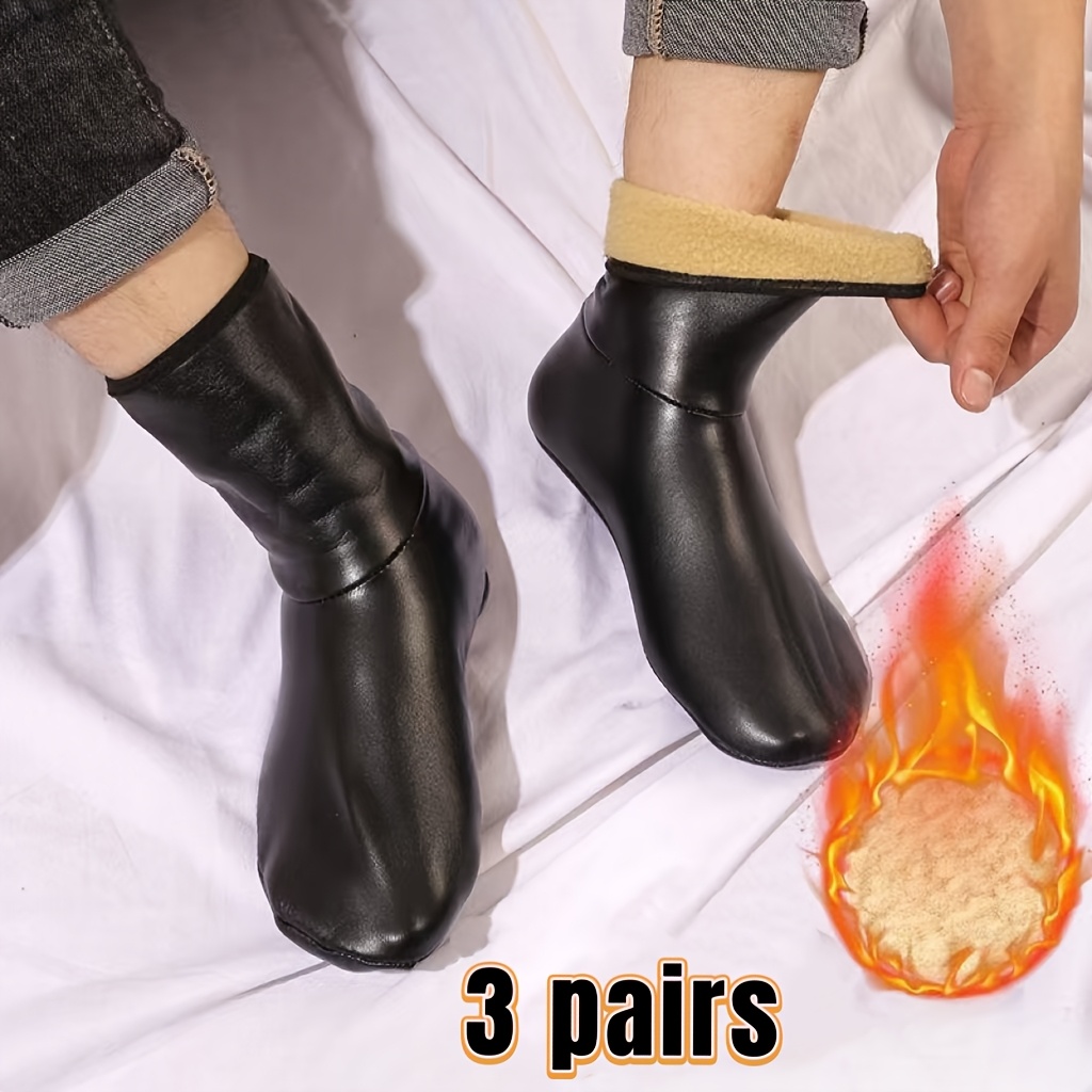 TEMU 3 Pairs Warm Socks For Men And Women Winter Thickened Velvet Socks With Non-slip Sole, Indoor Floor Socks For Home And Outdoor Use, Christmas