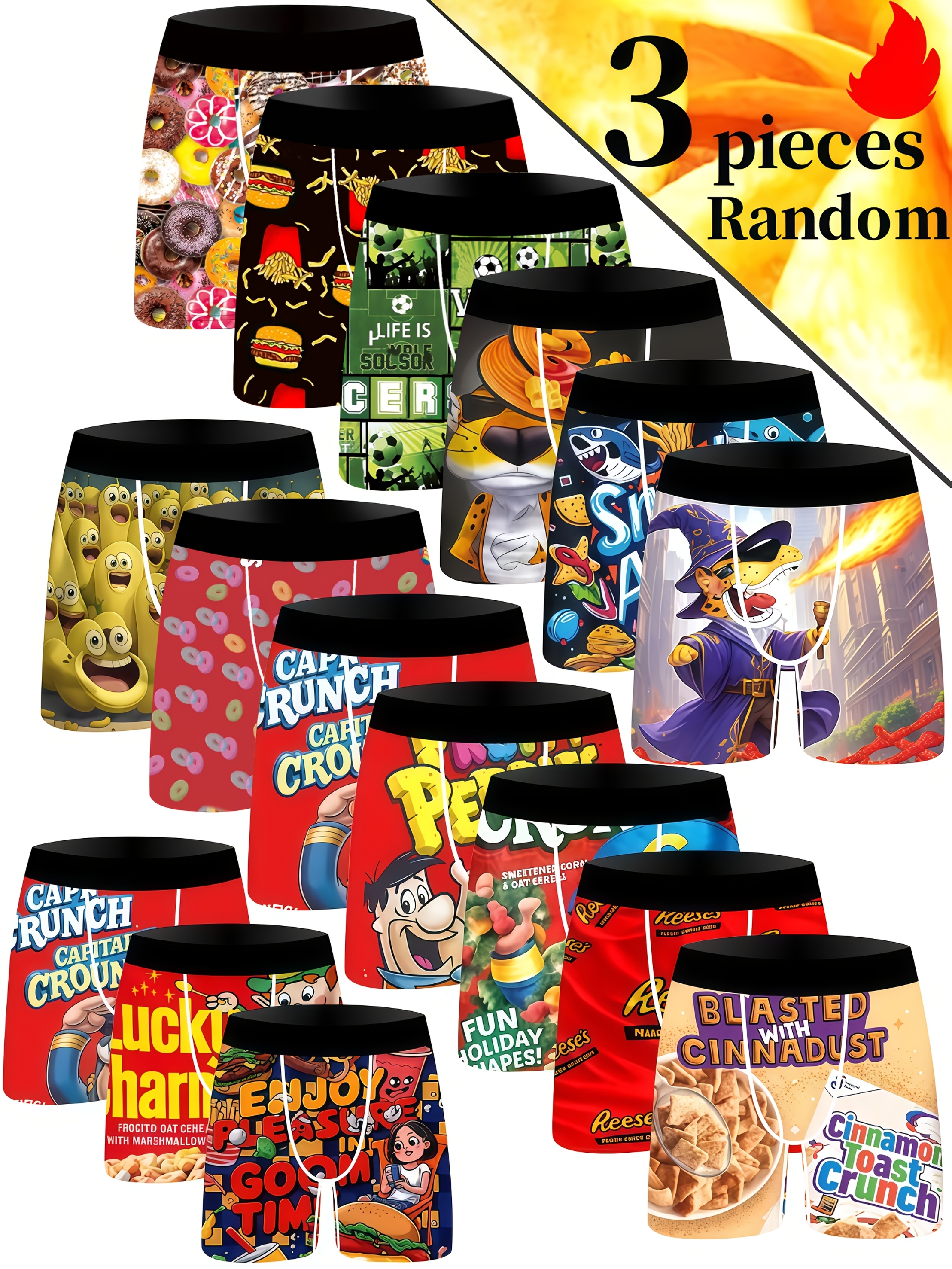 random 3 pairs of mens underwear with cartoon digital prints of game controllers and keyboards featuring knitted stretch fabric for   and   details 0