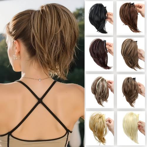 claw clip short ponytail hair extensions messy bun hair piece for wonen straight synthetic hairpieces