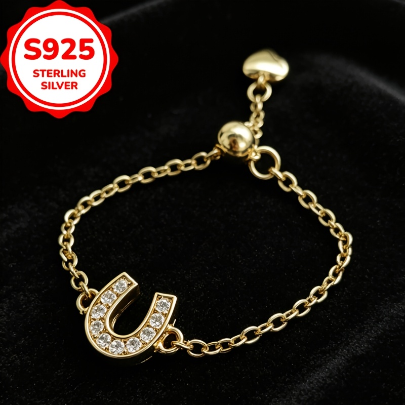 Women's S925 Silver U-Shaped Soft Chain Adjustable Retractable Ring