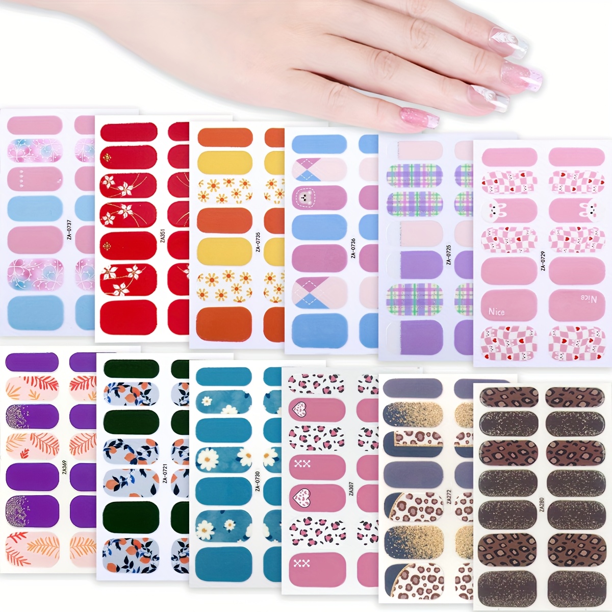 

12 Sheets Nail Polish Strips, Leopard Nail Cartoon Cute Crushed Flower Glitter Self-adhesive Nail Full Wraps Nail Stickers, Nail Art Supplies Nail Art Kits For Women's Home Diy