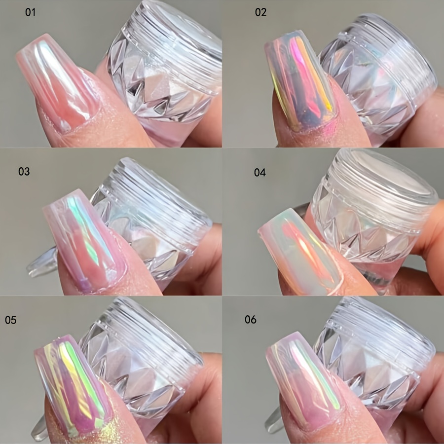 Image of 6colors Mirror Chrome Nails Powder Nails Glitter Aurora Shining Chrome Dust Woman Nail Art Decoration Nail Art Supplies Decoration