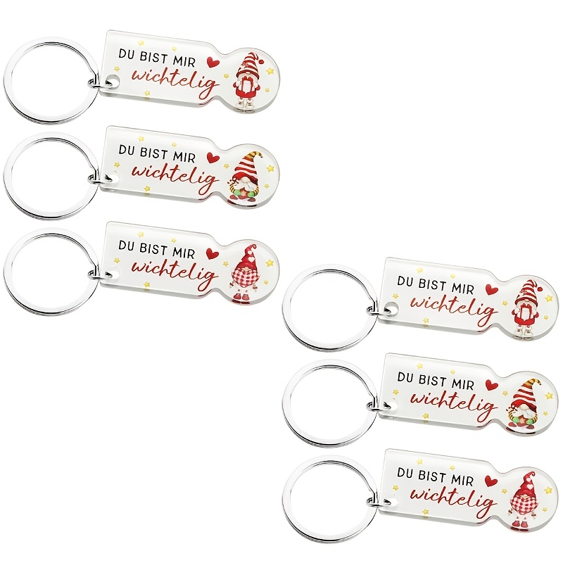 Image of Party Keychain, German Text: You Mean To Me. Christmas Party Gift Key Chain, Santa Claus Design, Acrylic Shopping Cart Key Chain, Christmas Gift