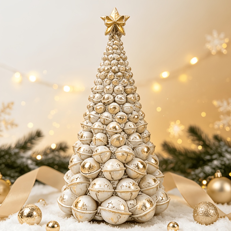 TEMU Luxurious Vintage Bell Christmas Tree Ornament With Bells - Elegant Resin Tabletop Decor Suitable For Home Window, Desktop, Shelf Decoration,